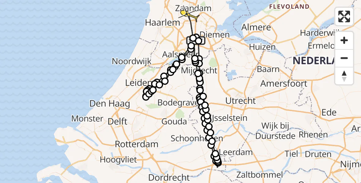 Routekaart van de vlucht: Lifeliner 1 naar Amsterdam