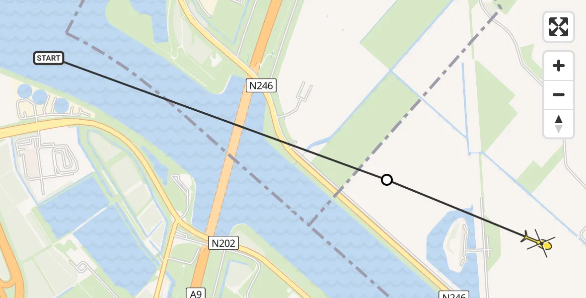 Routekaart van de vlucht: Politiehelikopter naar Assendelft