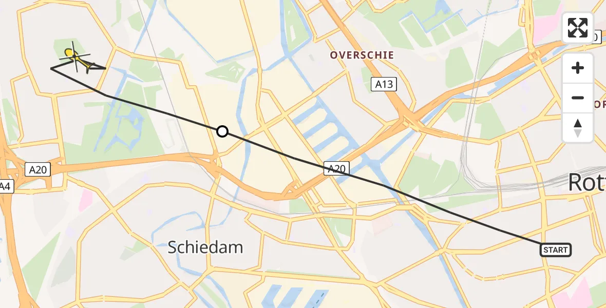 Routekaart van de vlucht: Lifeliner 2 naar Schiedam