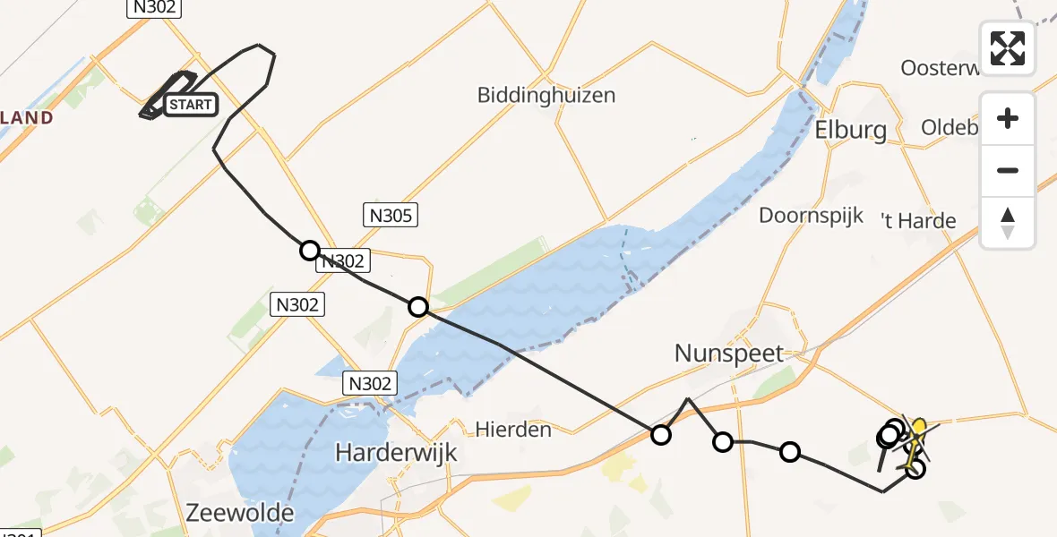 Routekaart van de vlucht: Traumaheli naar Epe