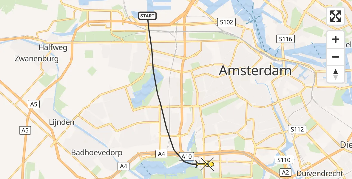 Routekaart van de vlucht: Lifeliner 1 naar Amsterdam