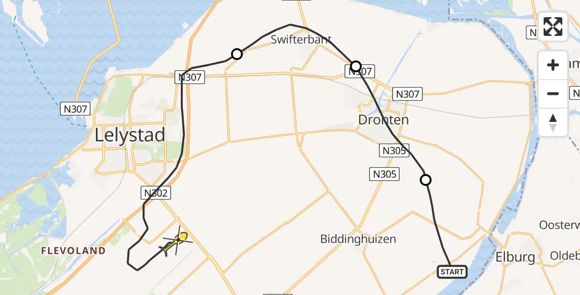 Routekaart van de vlucht: Traumaheli naar Lelystad