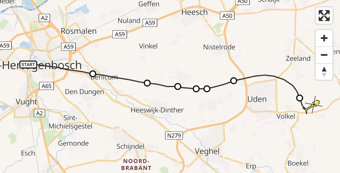 Routekaart van de vlucht: Lifeliner 3 naar Volkel