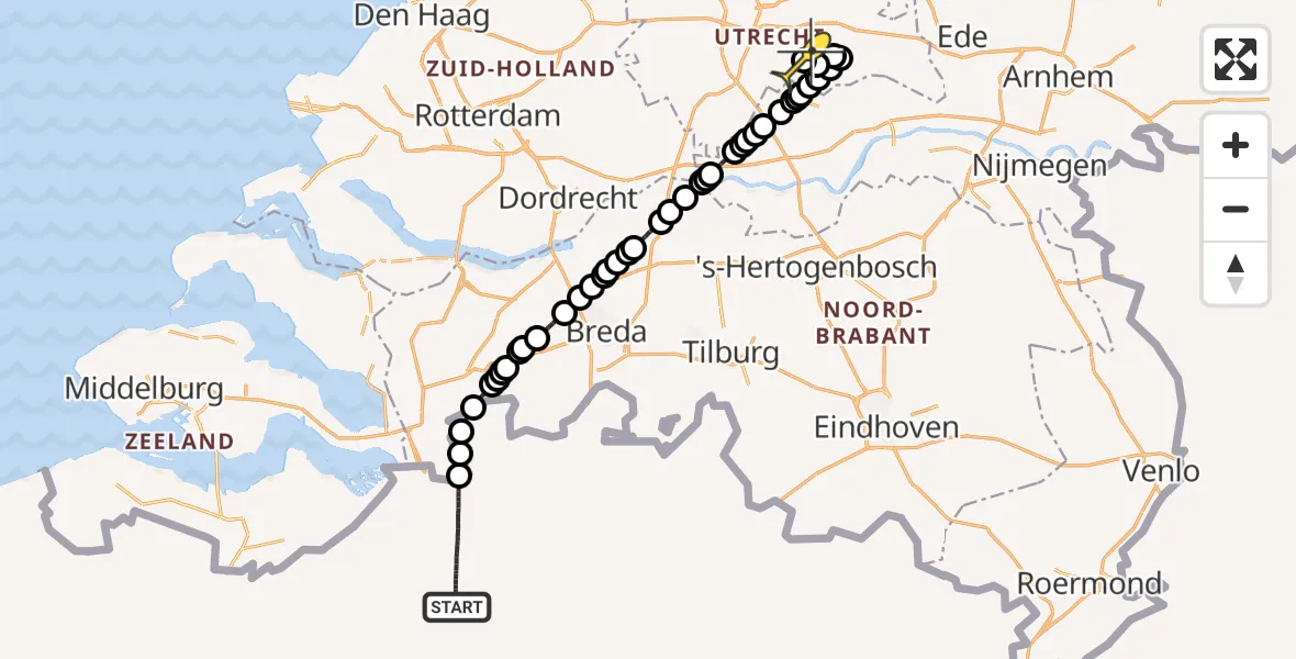 Routekaart van de vlucht: Lifeliner 2 naar Werkhoven