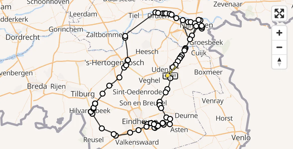 Routekaart van de vlucht: Politieheli naar Volkel