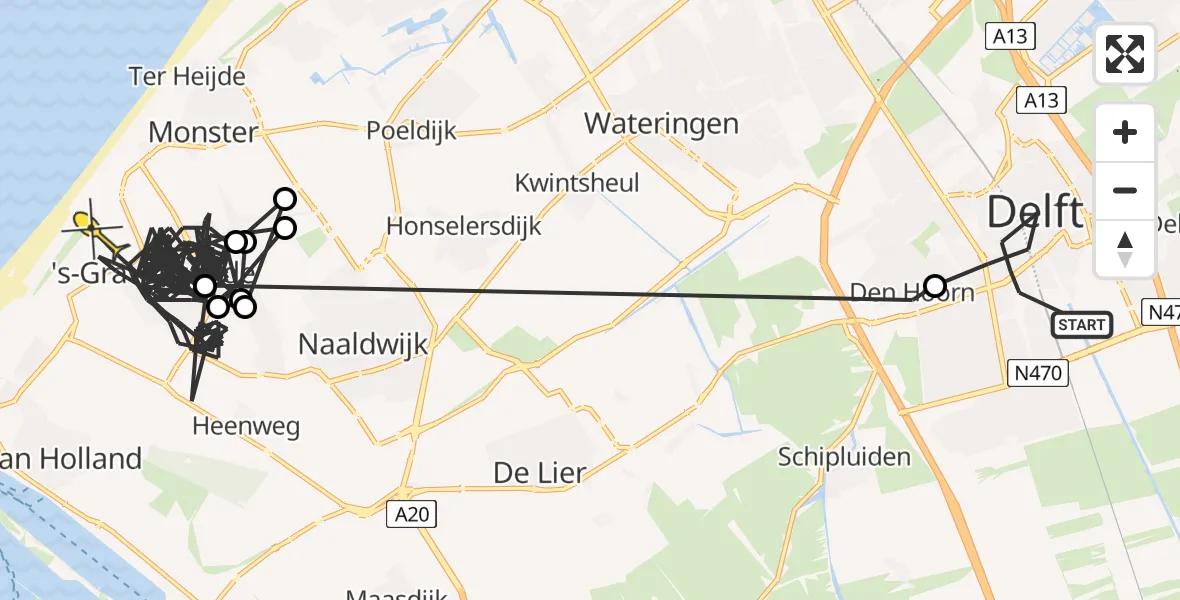 Routekaart van de vlucht: Politiehelikopter naar 's-Gravenzande