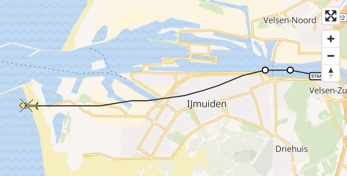 Routekaart van de vlucht: Politieheli naar IJmuiden