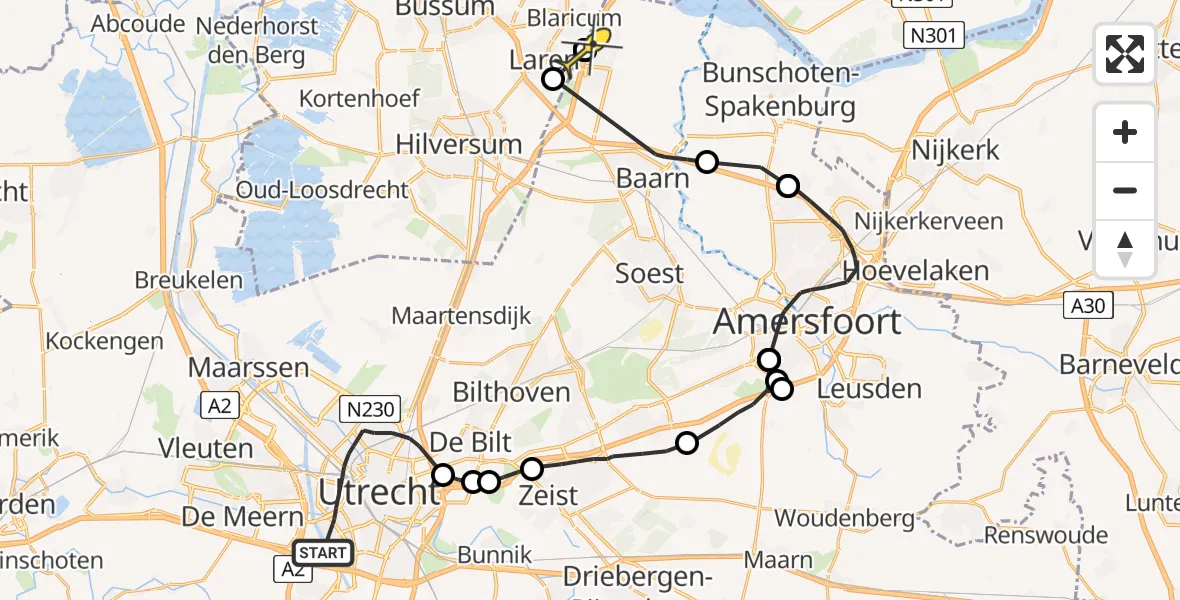 Routekaart van de vlucht: Politieheli naar Eemnes