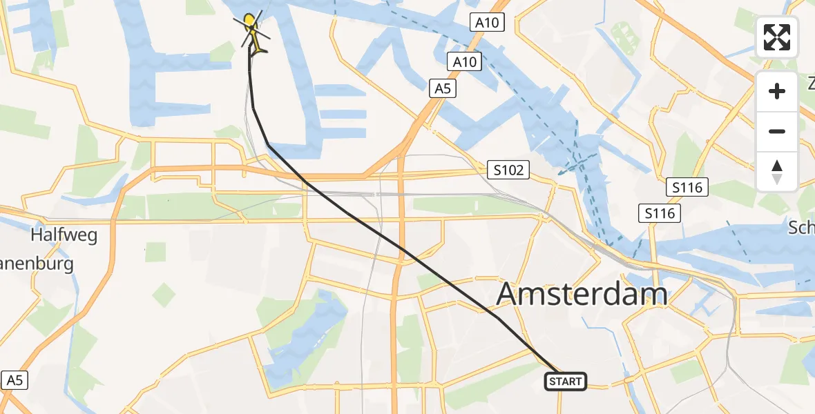 Routekaart van de vlucht: Lifeliner 1 naar Amsterdam