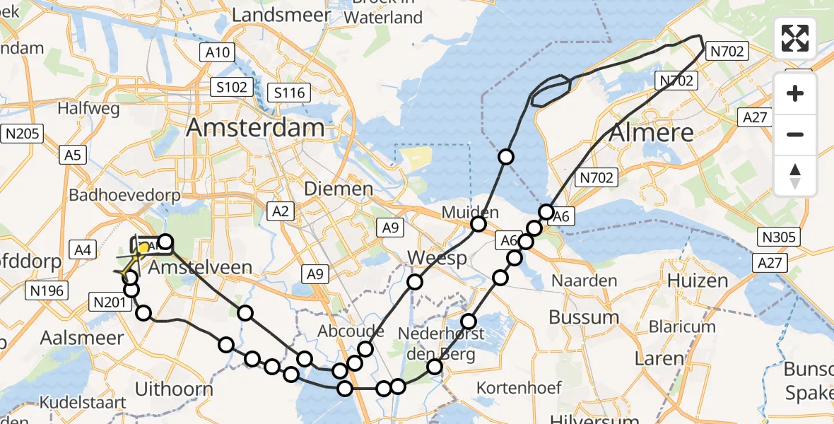 Routekaart van de vlucht: Politieheli naar Schiphol