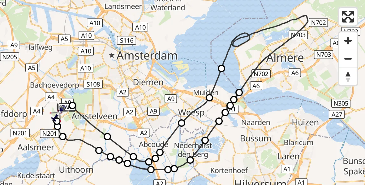 Vluchtroute Politiehelikopter van Schiphol naar Schiphol