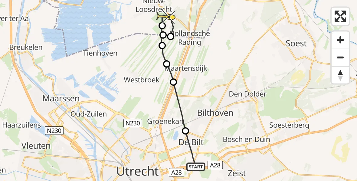 Routekaart van de vlucht: Lifeliner 2 naar Hilversum