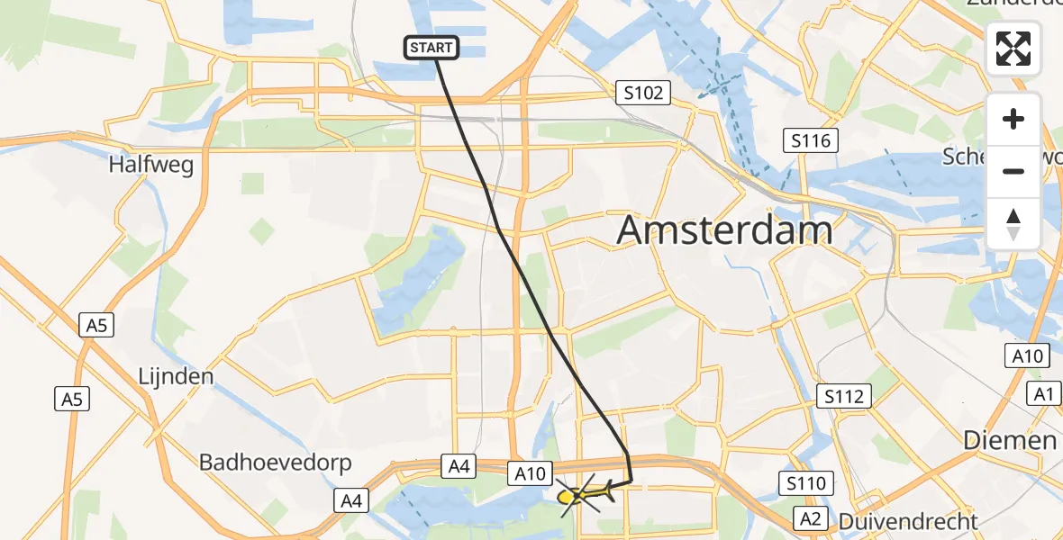 Routekaart van de vlucht: Lifeliner 1 naar Amsterdam