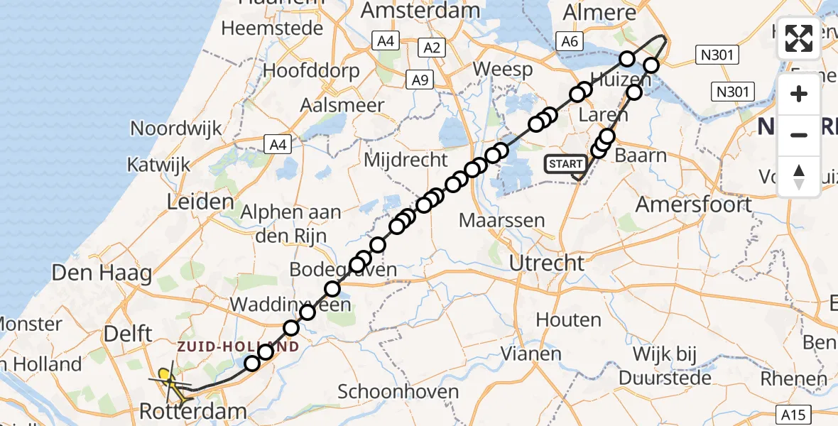 Routekaart van de vlucht: Lifeliner 2 naar Rotterdam