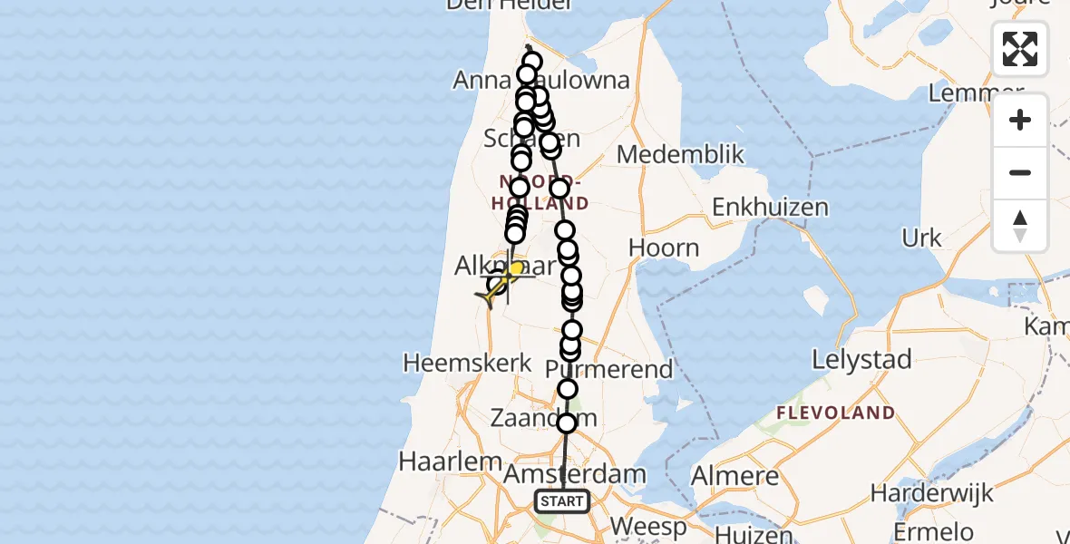 Routekaart van de vlucht: Lifeliner 1 naar Alkmaar