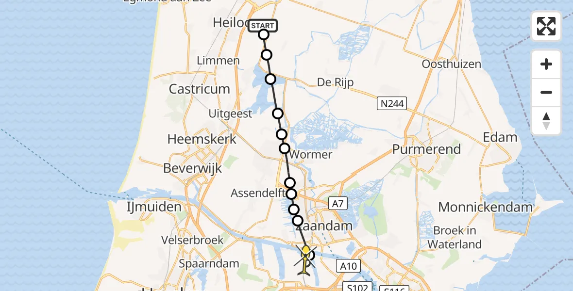 Routekaart van de vlucht: Lifeliner 1 naar Amsterdam