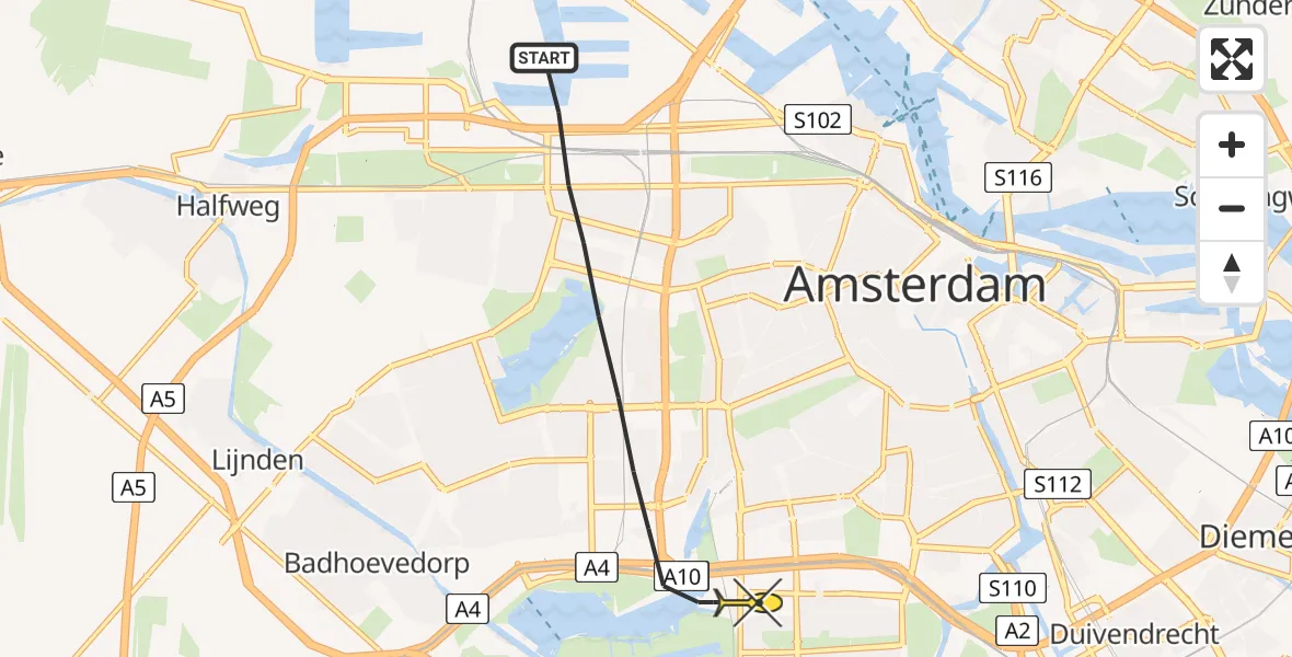 Routekaart van de vlucht: Lifeliner 1 naar Amsterdam