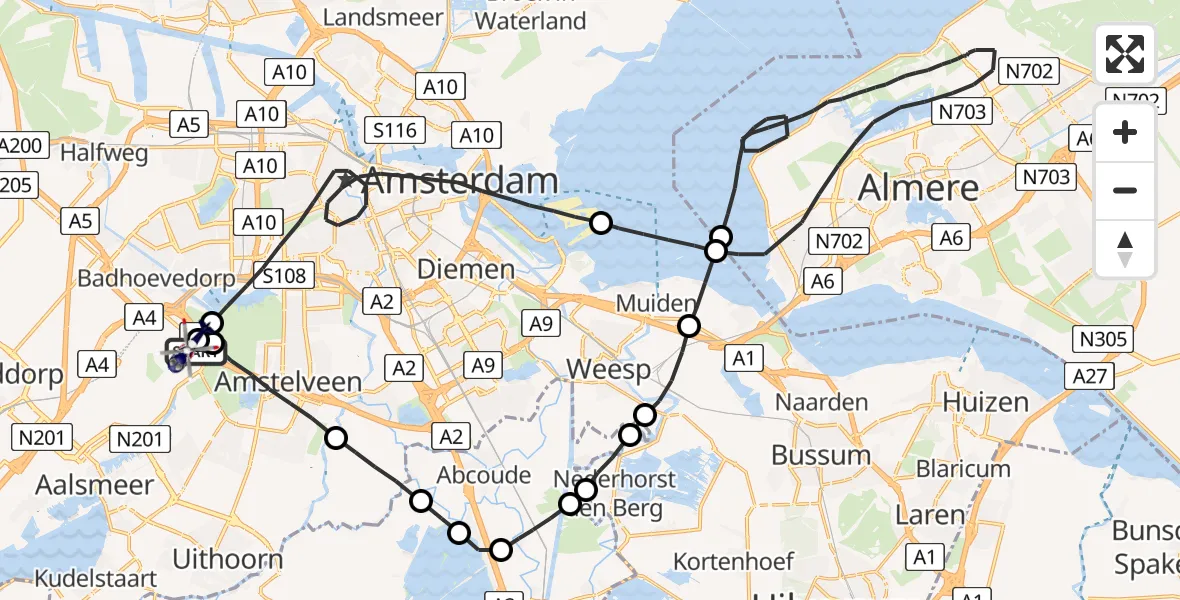 Vluchtroute Politiehelikopter van Schiphol naar Schiphol