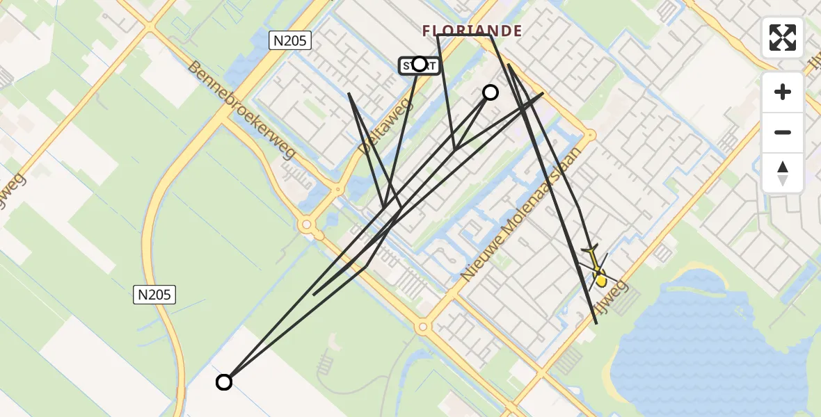 Routekaart van de vlucht: Politiehelikopter naar Hoofddorp