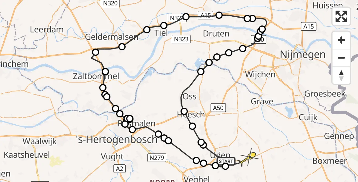 Routekaart van de vlucht: Politieheli naar Volkel