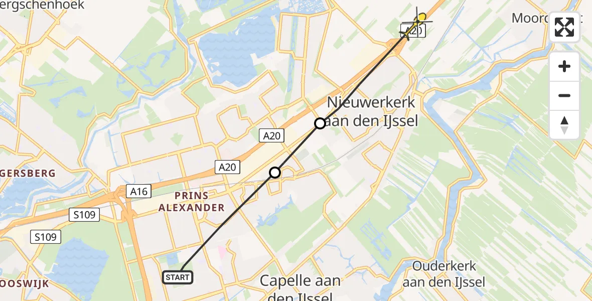 Routekaart van de vlucht: Politieheli naar Nieuwerkerk aan den IJssel