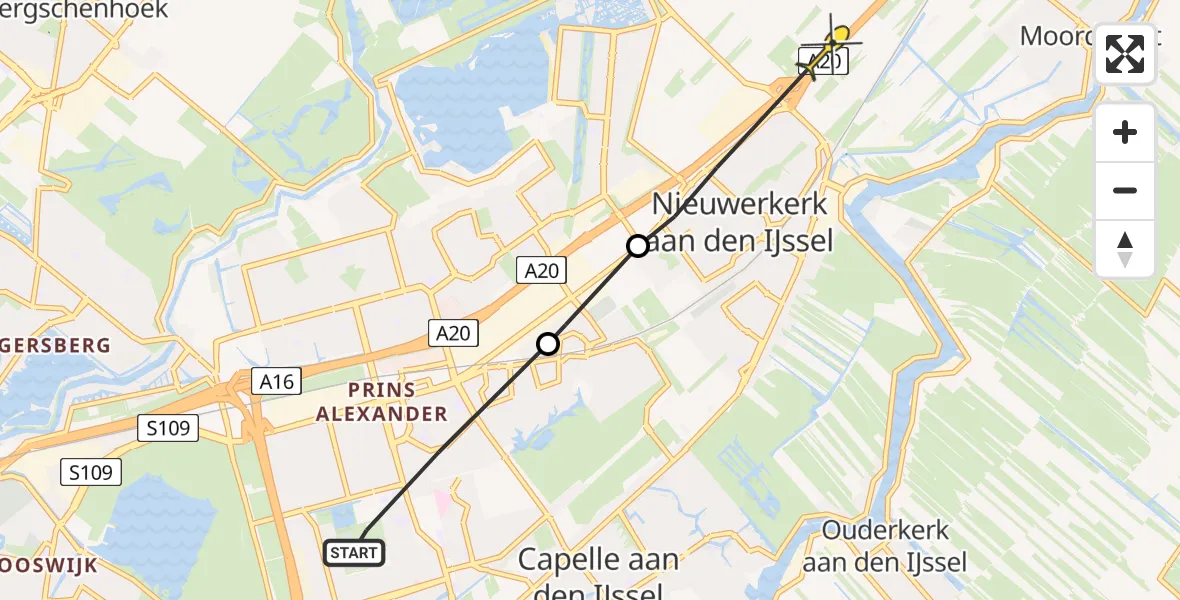 Routekaart van de vlucht: Politiehelikopter naar Nieuwerkerk aan den IJssel