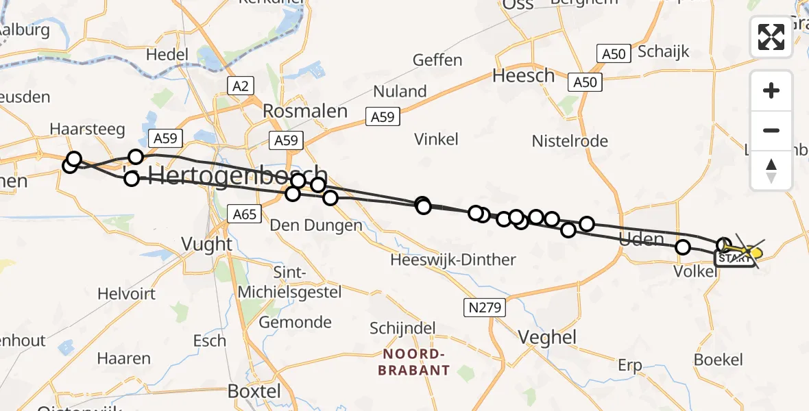 Routekaart van de vlucht: Lifeliner 3 naar Volkel