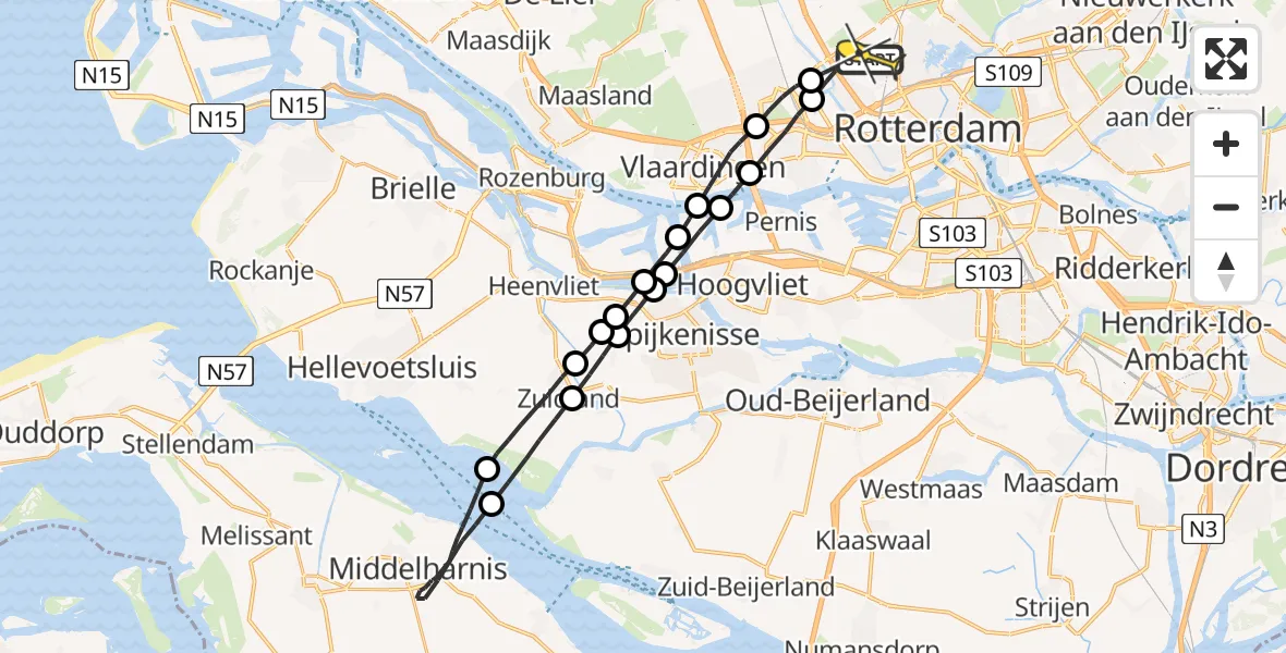 Routekaart van de vlucht: Lifeliner 2 naar Rotterdam