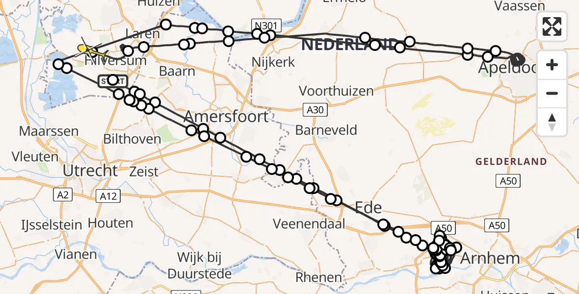 Routekaart van de vlucht: Politieheli naar 's-Graveland