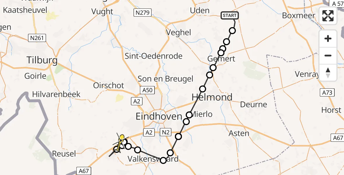 Routekaart van de vlucht: Politieheli naar Steensel