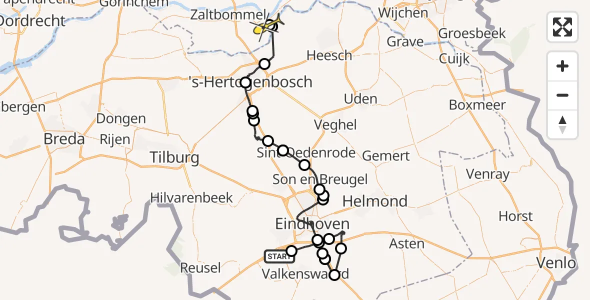 Routekaart van de vlucht: Politiehelikopter naar Alem