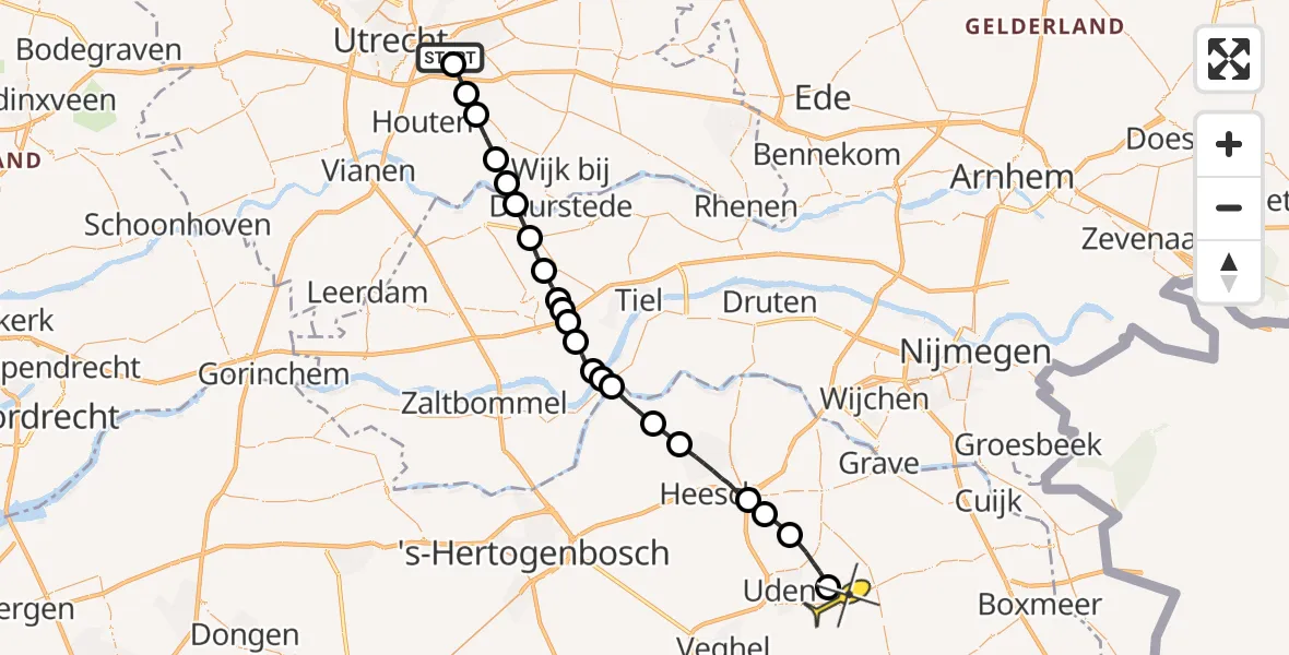 Routekaart van de vlucht: Lifeliner 3 naar Volkel