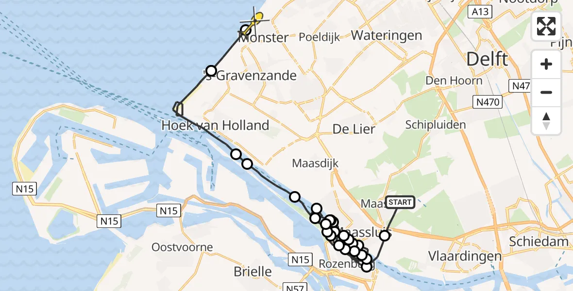 Routekaart van de vlucht: Politieheli naar Monster