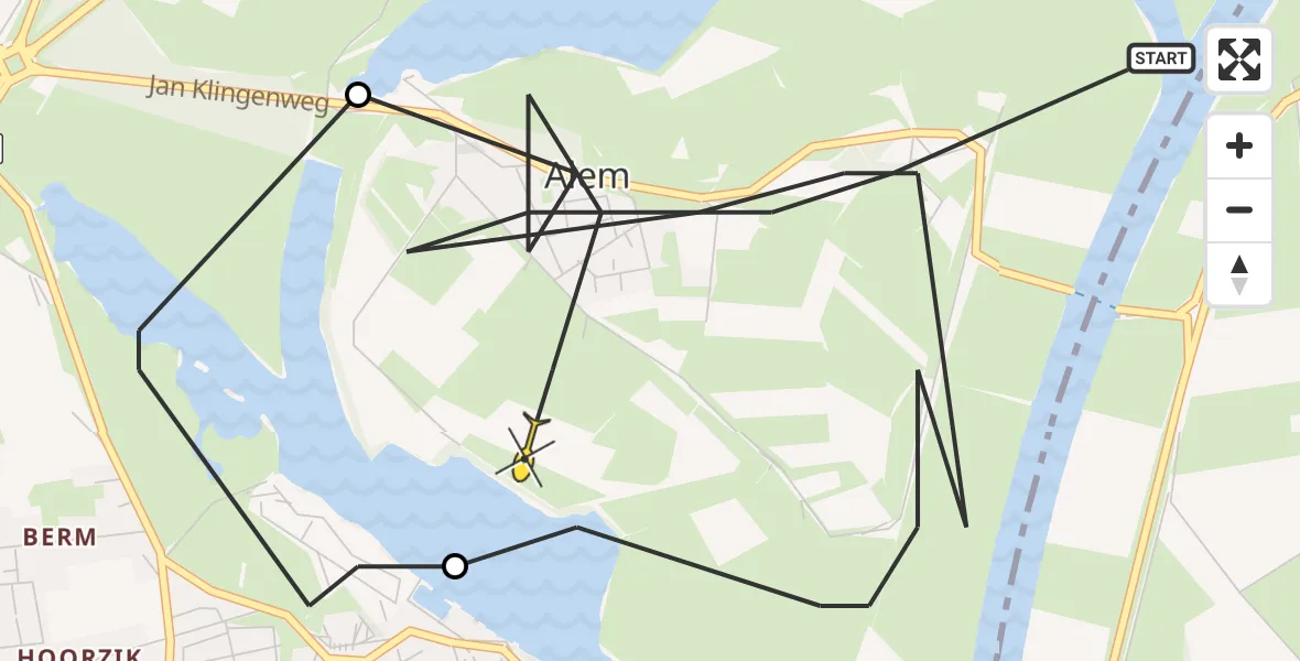 Routekaart van de vlucht: Politiehelikopter naar Alem