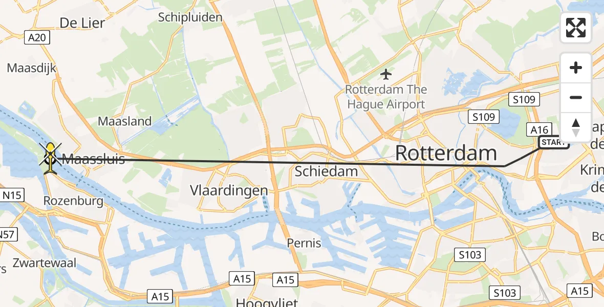 Routekaart van de vlucht: Politieheli naar Rozenburg