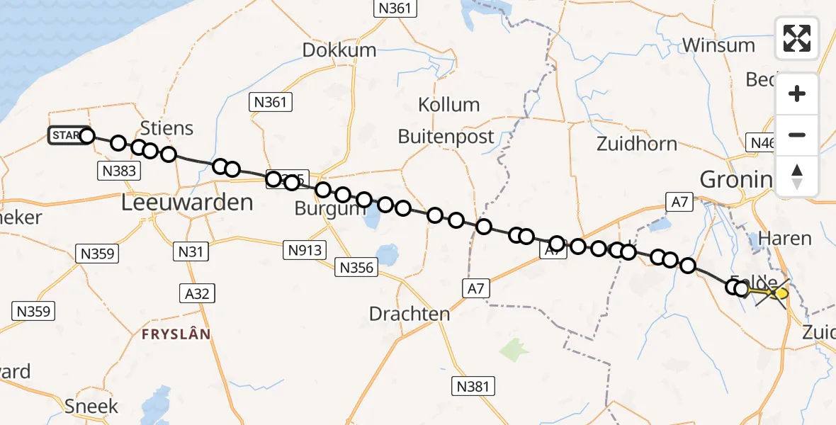 Routekaart van de vlucht: Lifeliner 4 naar Eelde