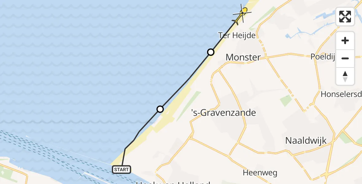 Routekaart van de vlucht: Politiehelikopter naar Monster