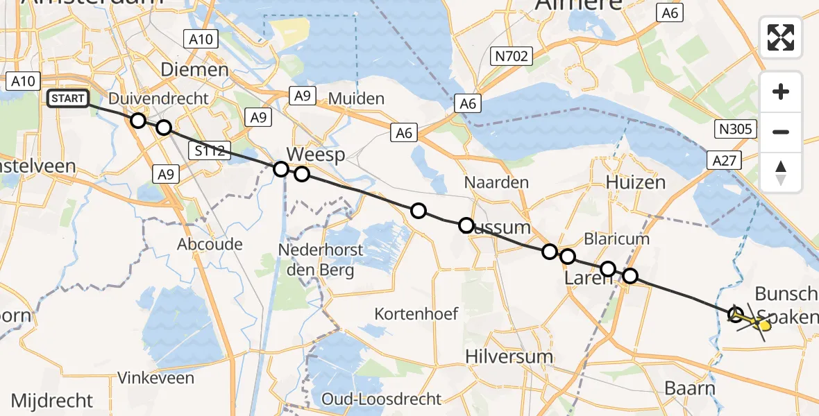 Routekaart van de vlucht: Lifeliner 1 naar Bunschoten-Spakenburg