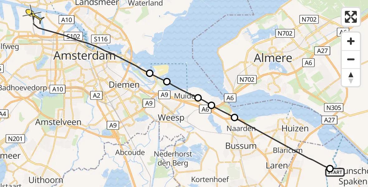 Routekaart van de vlucht: Lifeliner 1 naar Amsterdam