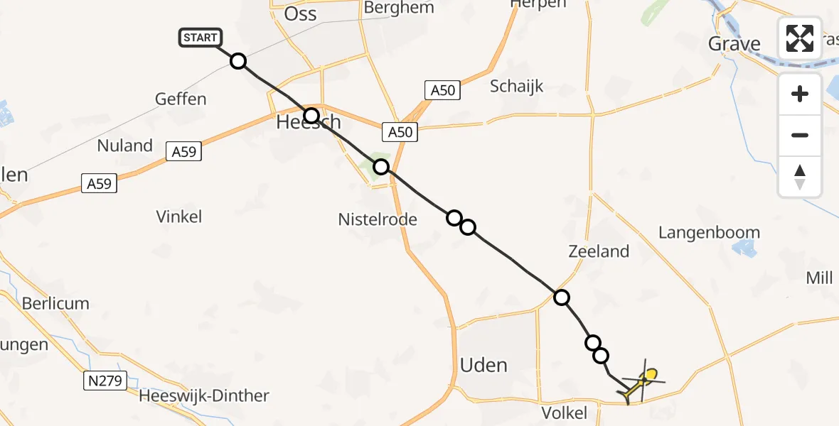 Routekaart van de vlucht: Politieheli naar Volkel