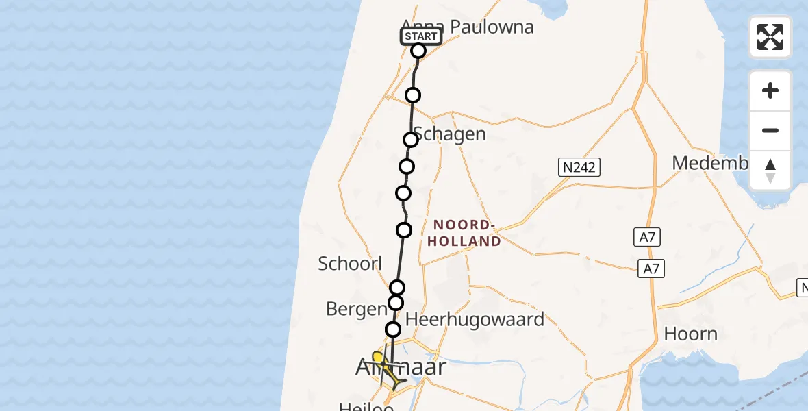 Routekaart van de vlucht: Ambulancehelikopter naar Alkmaar