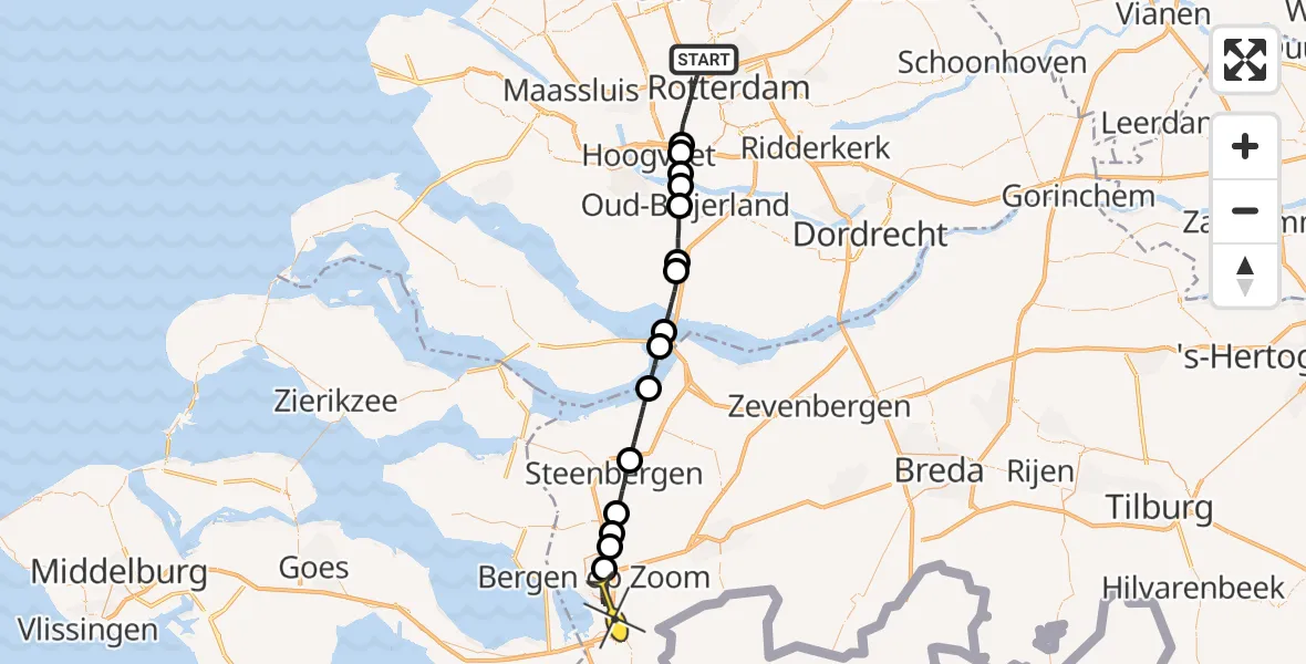 Routekaart van de vlucht: Lifeliner 2 naar Bergen op Zoom