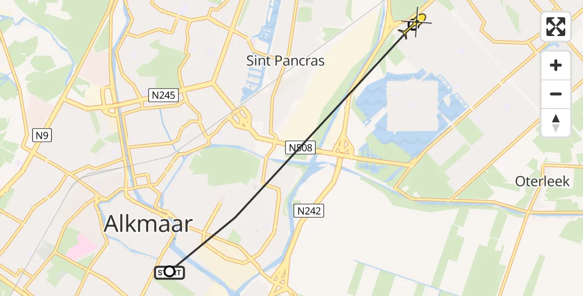 Routekaart van de vlucht: Ambulancehelikopter naar Heerhugowaard