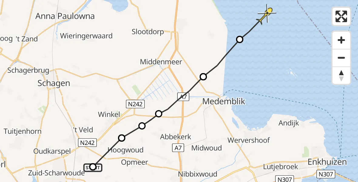 Routekaart van de vlucht: Ambulancehelikopter naar Medemblik