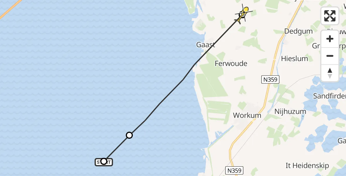 Routekaart van de vlucht: Ambulancehelikopter naar Gaast