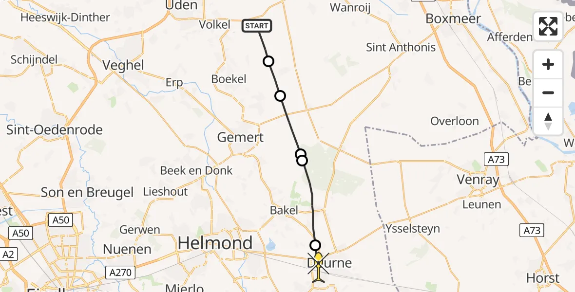 Routekaart van de vlucht: Politieheli naar Deurne