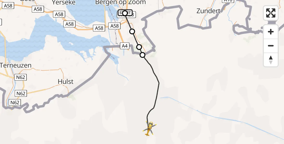 Vluchtroute Traumahelikopter Bergen op Zoom - , 25 maart 2022, 12:23