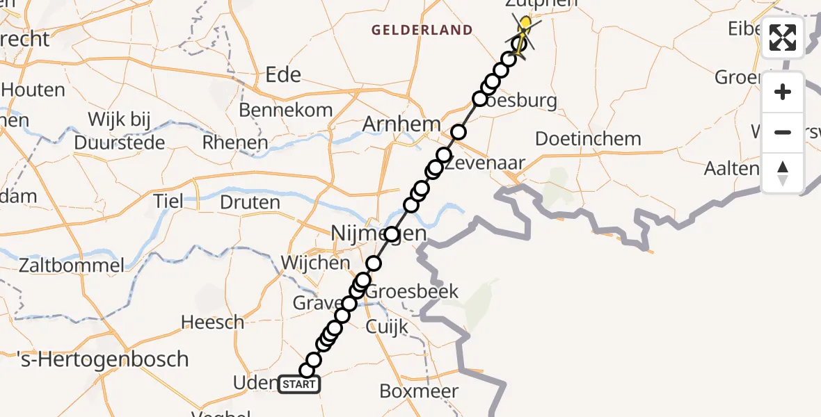 Routekaart van de vlucht: Lifeliner 3 naar Brummen