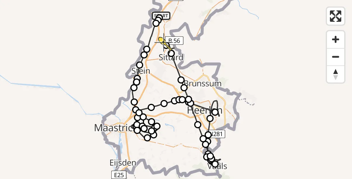 Routekaart van de vlucht: Politiehelikopter naar Limbricht