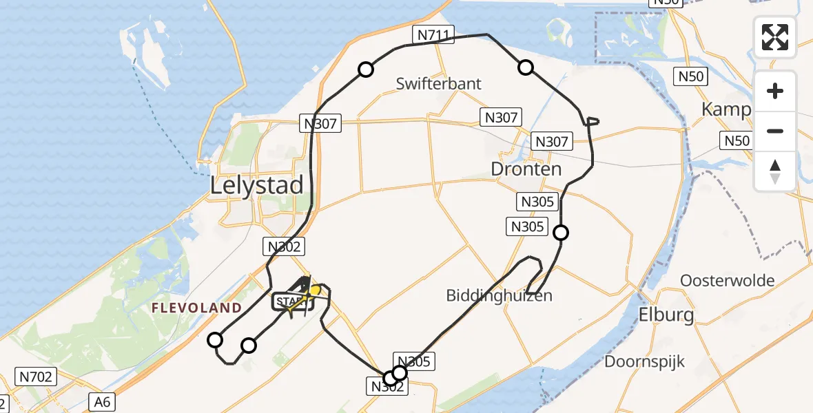 Routekaart van de vlucht: Traumaheli naar Lelystad